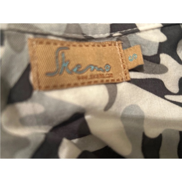 Skemo Sz S Boho Camo Print Beaded Maxi Tunic Dress Gray White Rayon Buttoned - Picture 6 of 7